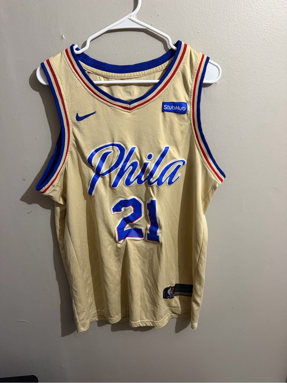 Nike Swingman Joel Embiid #21 76ers Cream Earned Edition Jersey NBA